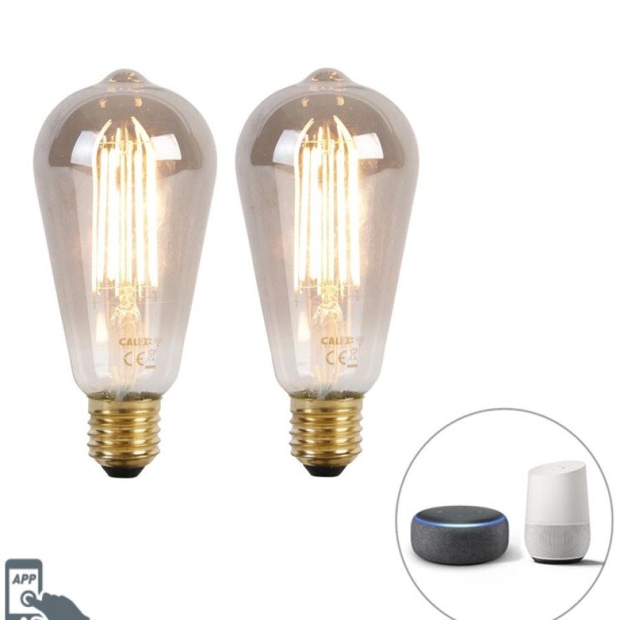 Leuchtmittel Calex | Set Mit 2 Intelligenten E27 Led-Lampen St64 Rauch 7W 400 Lm 1800-3000K