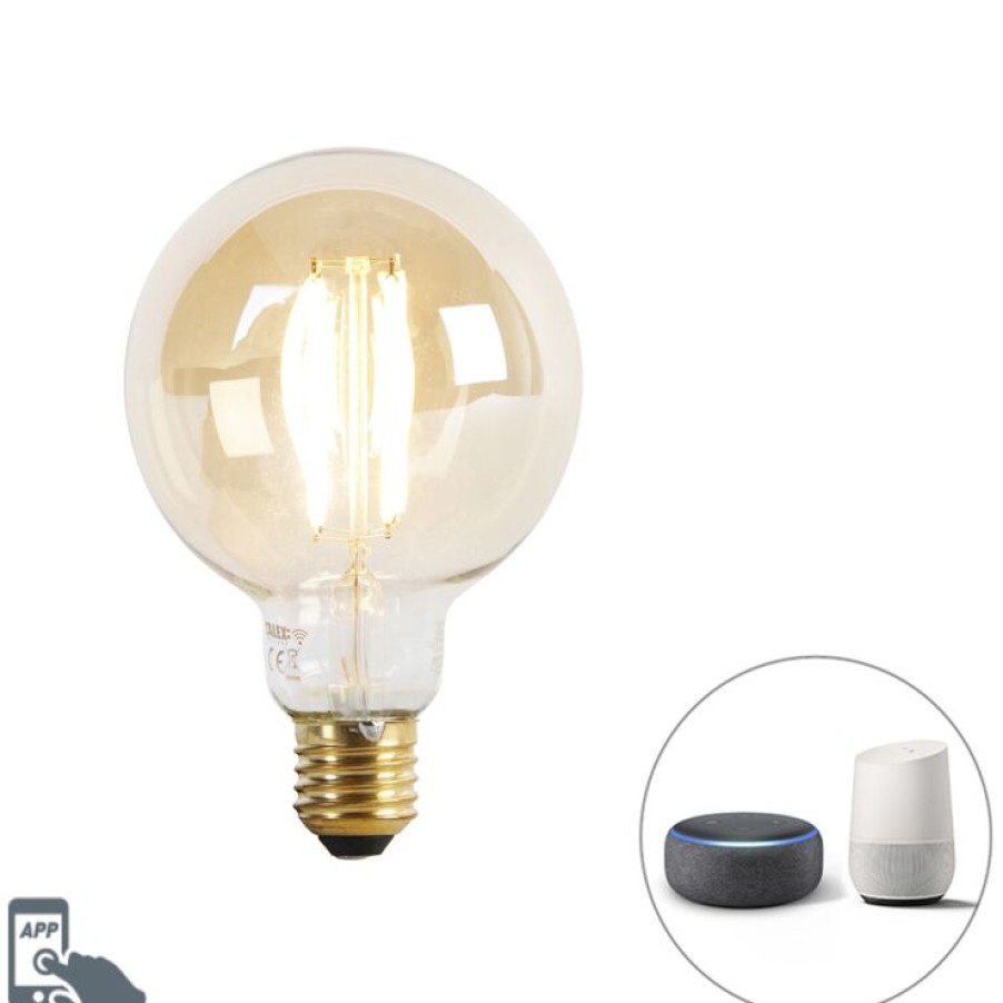 Leuchtmittel Calex | Intelligente E27-Led-Lampe, Dimmbar Bis Warm, G95, Gold, 7 W, 806 Lm, 1800 K – 3000 K