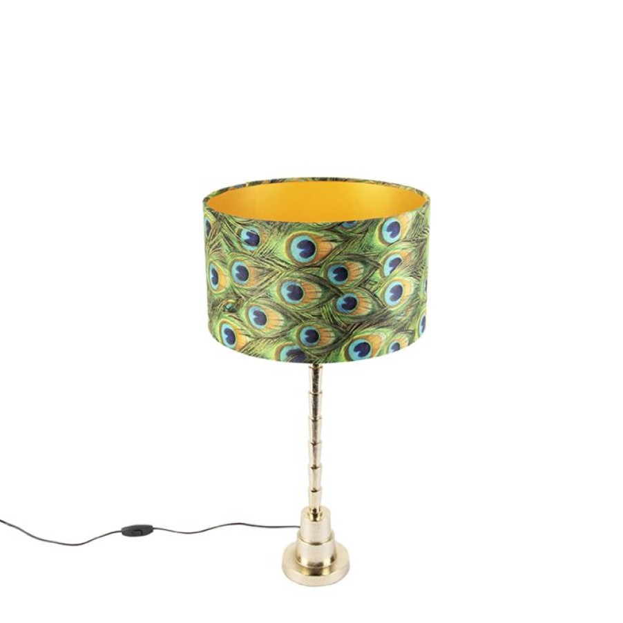 Innenbeleuchtung QAZQA | Art Deco Tischlampe Mit Veloursschirm Pfau 35 Cm - Pisos