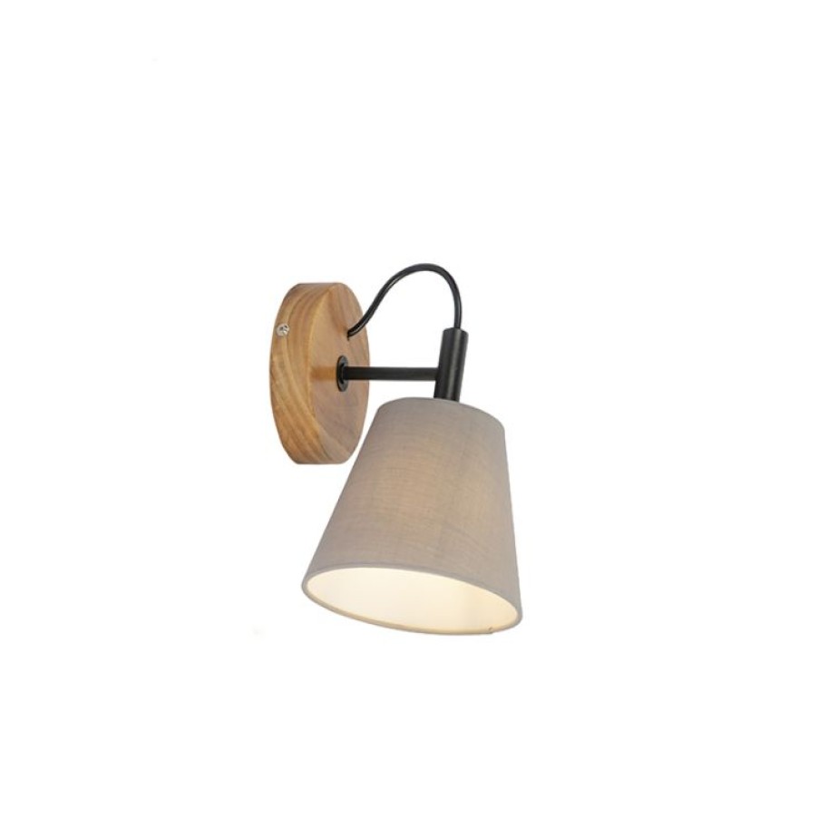 Innenbeleuchtung QAZQA | Land Wandlampe Holz Mit Grau - Cupy