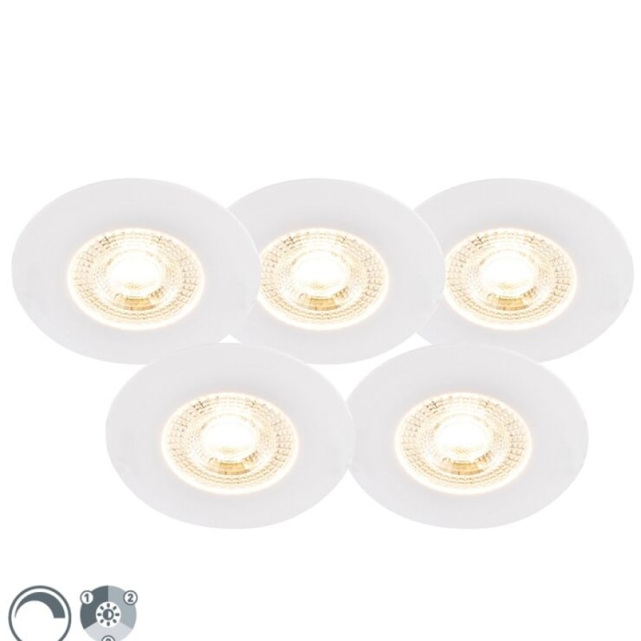 Led QAZQA | Set Mit 5 Einbauspots Weis 3 Stufen Dimmbar - Ulo