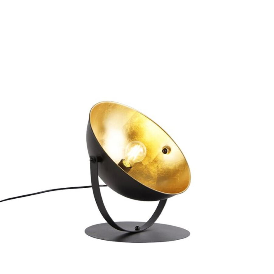 Innenbeleuchtung QAZQA | Industrielle Tischlampe Schwarz Mit Gold Verstellbar 39,2 Cm - Magnax