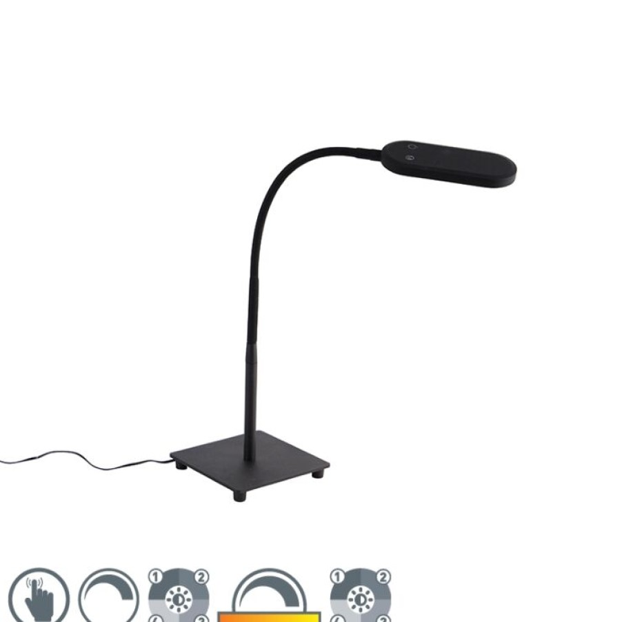 Led QAZQA | Moderne Tischlampe Schwarz Inkl. Led 4-Stufig Dimmbar - Botot