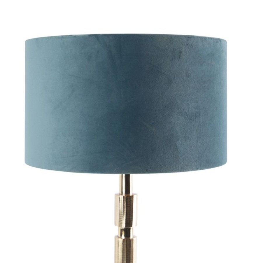 Innenbeleuchtung QAZQA | Art Deco Tischlampe Gold Samtschirm Blau 35 Cm - Torre