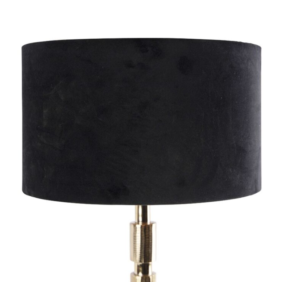 Innenbeleuchtung QAZQA | Art Deco Tischlampe Gold Mit Veloursschirm Schwarz 35 Cm - Torre