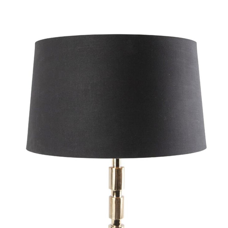 Innenbeleuchtung QAZQA | Art Deco Tischlampe Gold Mit Baumwollschirm Schwarz 45 Cm - Torre