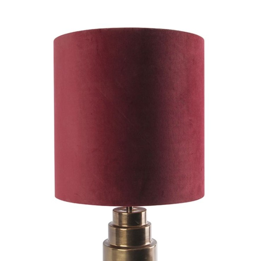 Innenbeleuchtung QAZQA | Art Deco Tischlampe Bronze Veloursschirm Rot Mit Gold 50Cm - Bruut