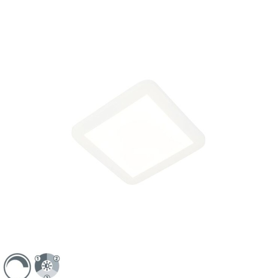 Led QAZQA | Deckenleuchte Weis 22,5 Cm Inkl. Led 3-Stufig Dimmbar Ip44 - Steve