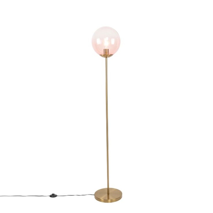 Innenbeleuchtung QAZQA | Art Deco Stehlampe Messing Mit Rosa Glas - Pallon Mezzi