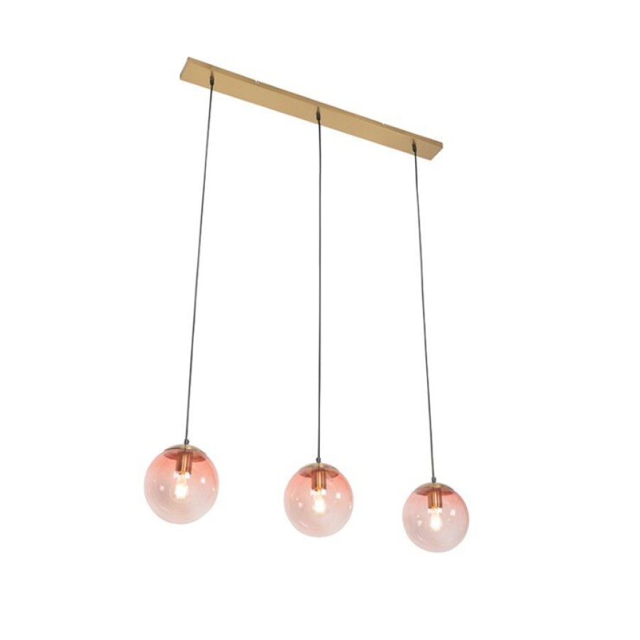 Innenbeleuchtung QAZQA | Art Deco Hangelampe Messing Mit Rosa Glas 3-Licht - Pallon Mezzi