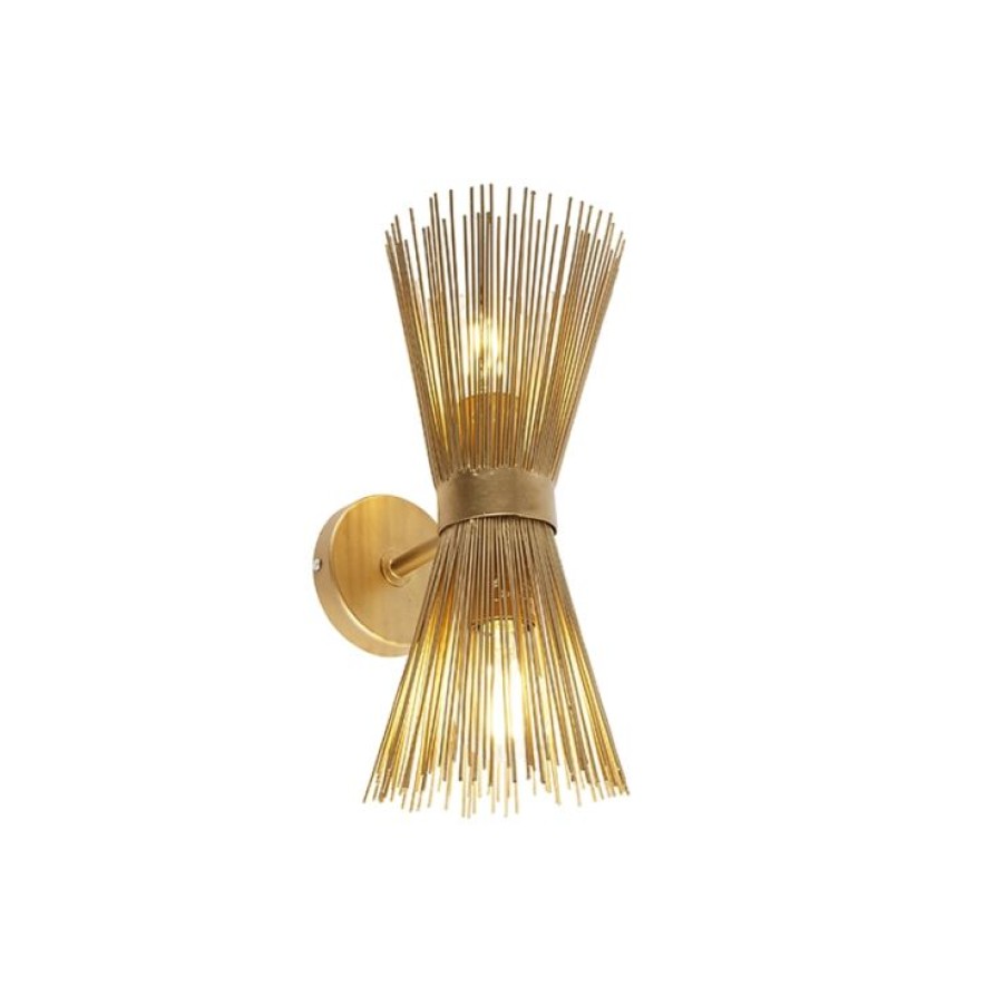 Smart Home QAZQA | Art Deco Wandleuchte Gold 2-Licht - Besen