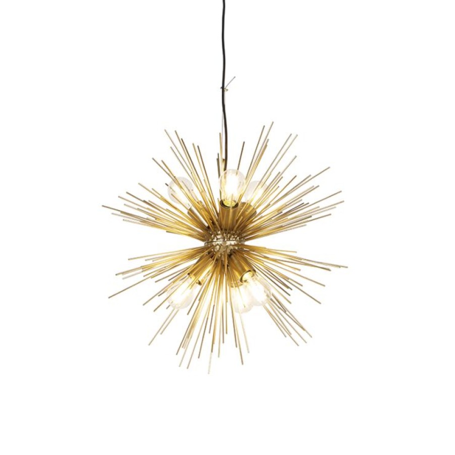 Smart Home QAZQA | Art Deco Hangelampe Gold 6-Licht - Besen