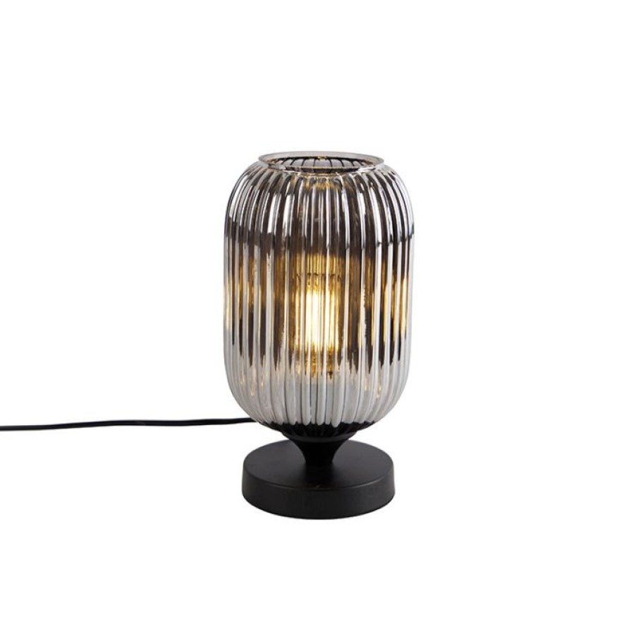 Innenbeleuchtung QAZQA | Art Deco Tischlampe Schwarz Mit Rauchglas - Banci