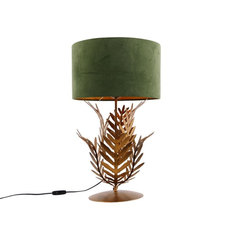 Smart Home QAZQA | Vintage Tischlampe Gold Mit Veloursschirm Grun 35 Cm - Botanica