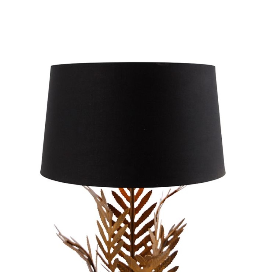 Innenbeleuchtung QAZQA | Tischlampe Gold Mit Schwarzem Baumwollschirm 40 Cm - Botanica