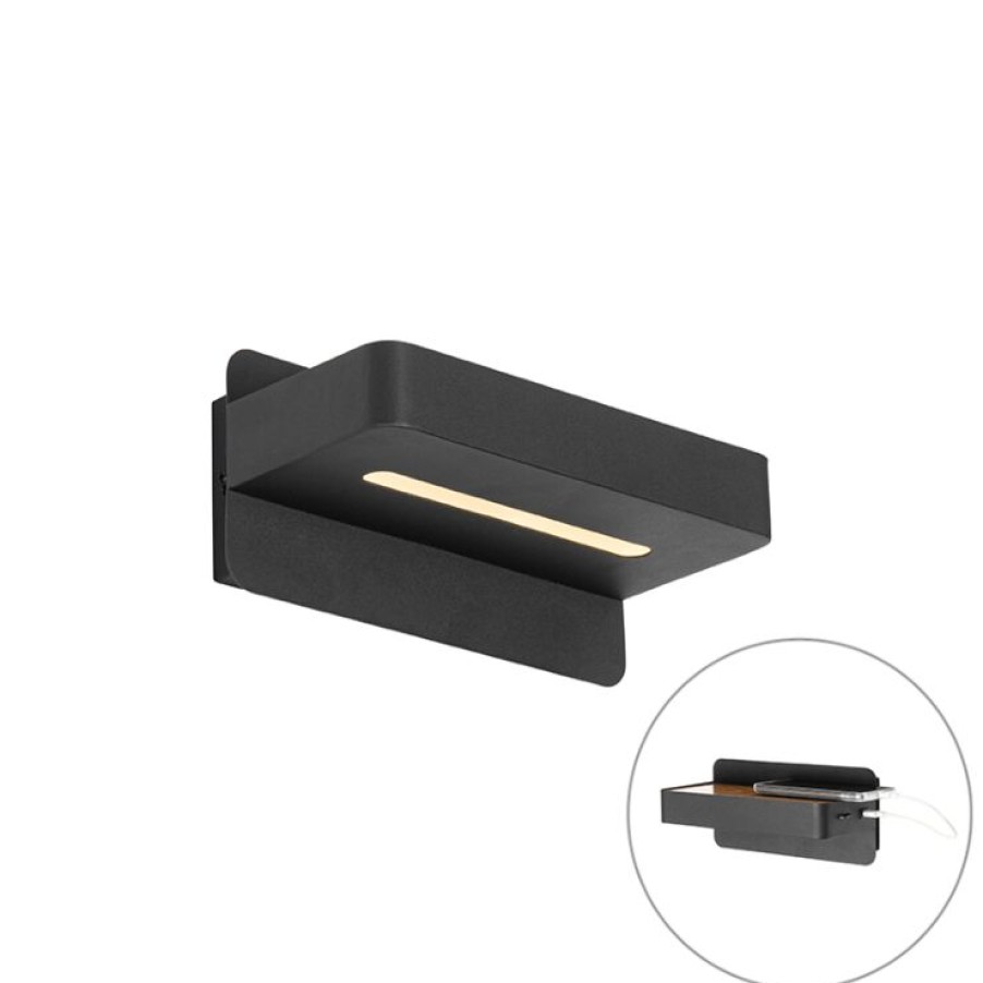 Led QAZQA | Moderne Wandleuchte Schwarz Inkl. Led Mit Usb - Ted