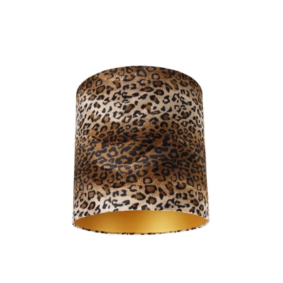 Innenbeleuchtung QAZQA | Velours Lampenschirm Leopard Design 40/40/40 Gold Innen