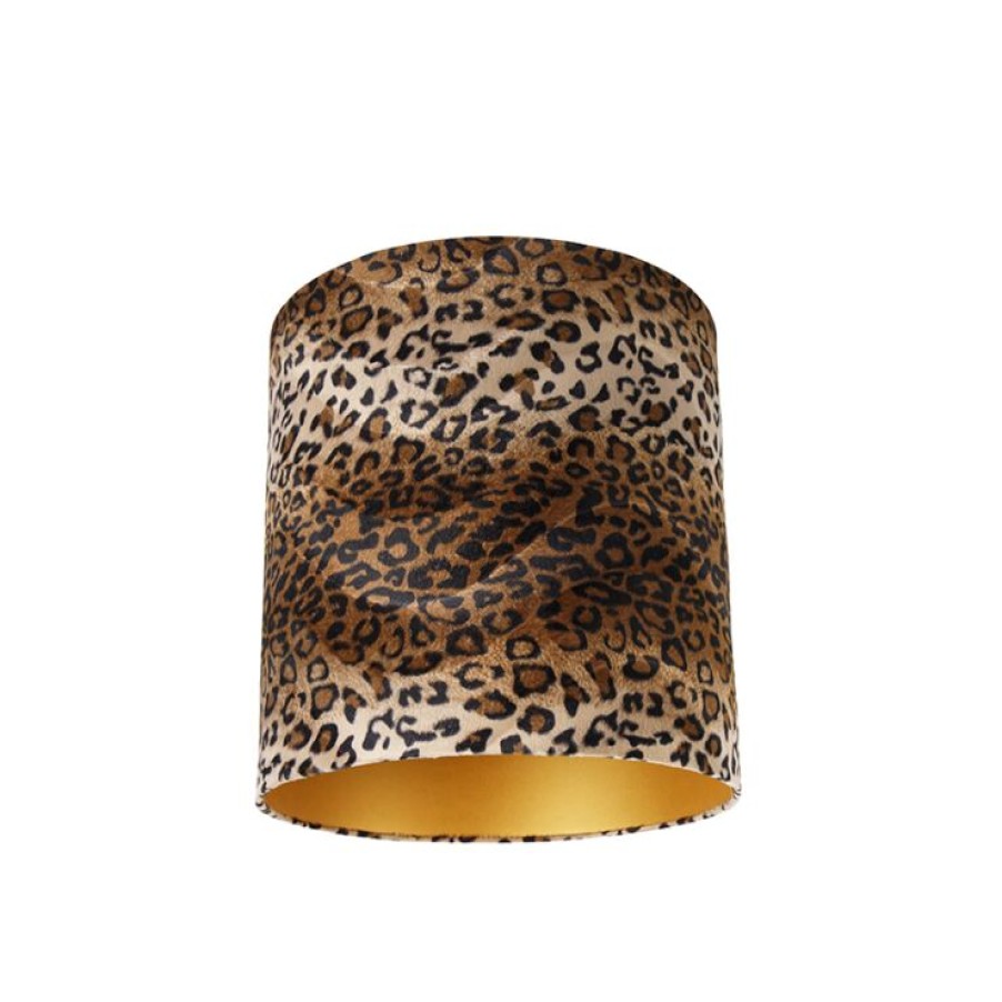 Innenbeleuchtung QAZQA | Velours Lampenschirm Leopard Design 40/40/40 Gold Innen