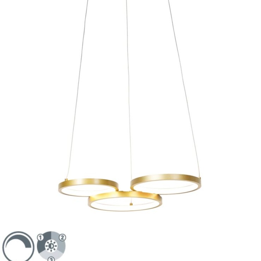 Led QAZQA | Hangelampe Gold Inkl. Led 3-Stufen Dimmbar 3-Flammig - Rondas