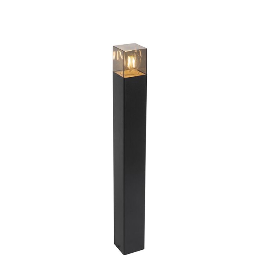 Ausenleuchten QAZQA | Ausenstehlampe Schwarz 70 Cm Ip44 Mit Rauchglas - Danemark