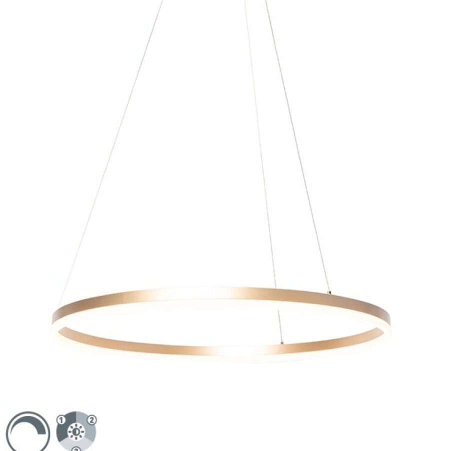 Smart Home QAZQA | Design Ring Pendelleuchte Gold 80 Cm Inkl. Led Und Dimmer - Anello