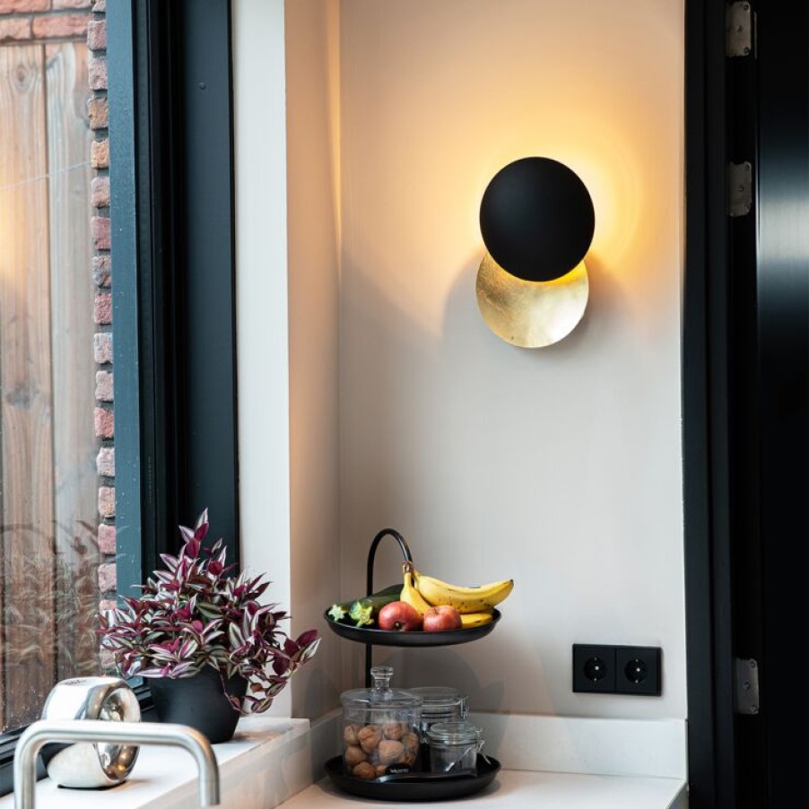 Smart Home QAZQA | Moderne Wandlampe Schwarz Mit Gold - Sunrise