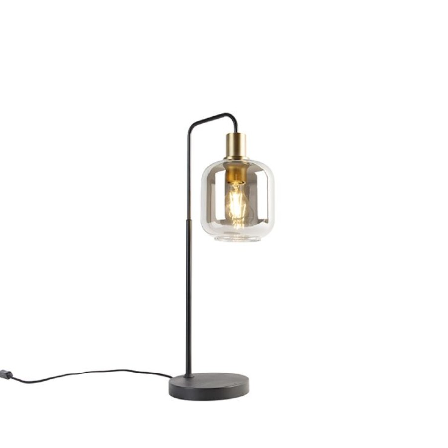 Smart Home QAZQA | Design-Tischlampe Schwarz Mit Gold Und Rauchglas - Zuzanna