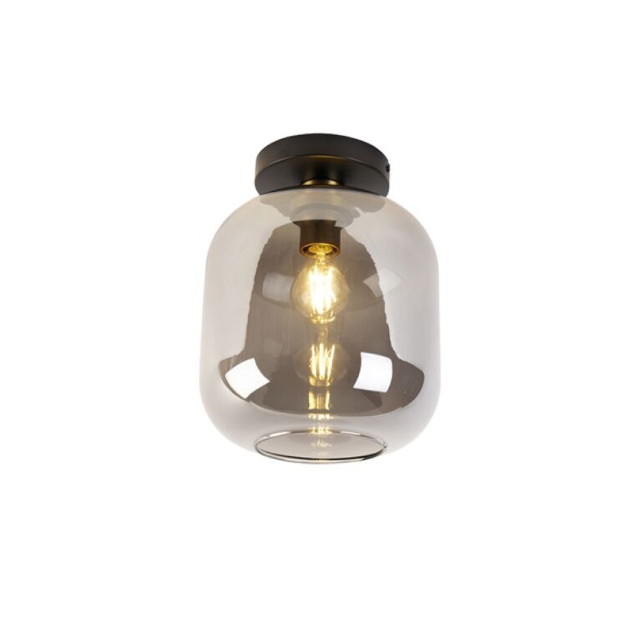 Smart Home QAZQA | Design Deckenlampe Schwarz Mit Gold Mit Rauchglas - Zuzanna