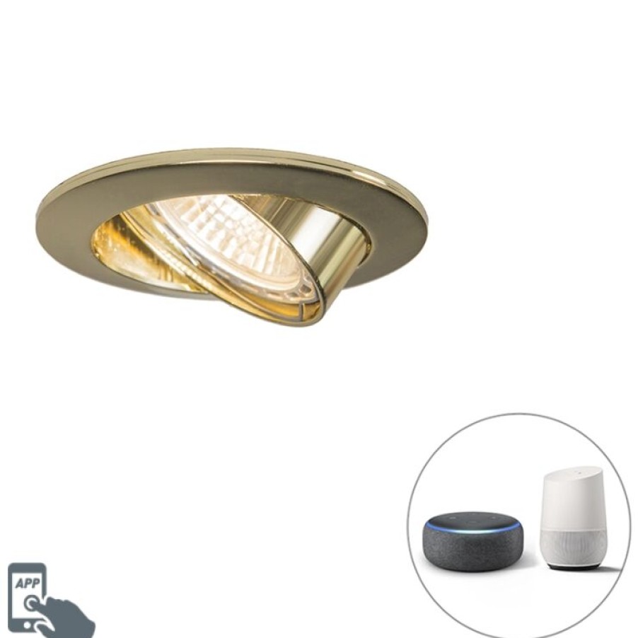 Smart Home QAZQA | Smart Einbau Spot Gold Kippbar Inkl. Wifi Gu10 - Edu