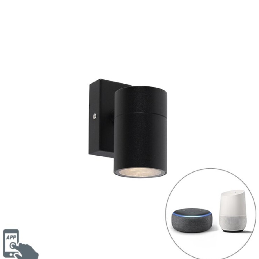 Smart Home QAZQA | Smarte Ausenwandleuchte Schwarz Inkl. Wifi Gu10 Ip44 - Solo