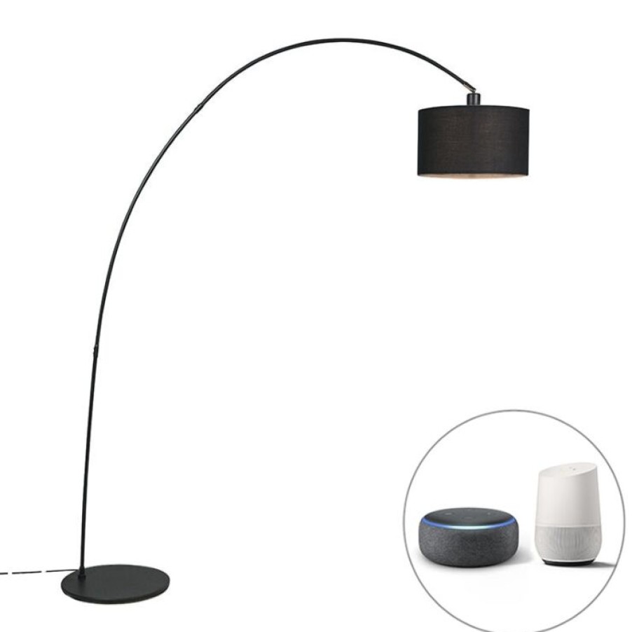 Smart Home QAZQA | Smarte Moderne Bogenlampe Schwarz Inkl. Wifi G95 - Vinossa