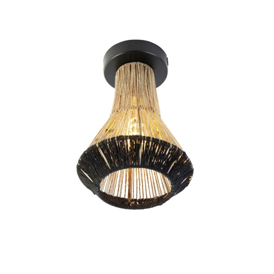 Innenbeleuchtung QAZQA | Landliche Deckenlampe Schwarz Mit Seil 19 Cm - Jenthe