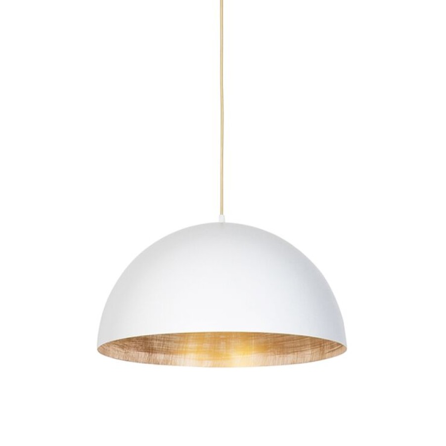 Smart Home QAZQA | Industrielle Hangelampe Weis Mit Gold 50 Cm - Magna Eco