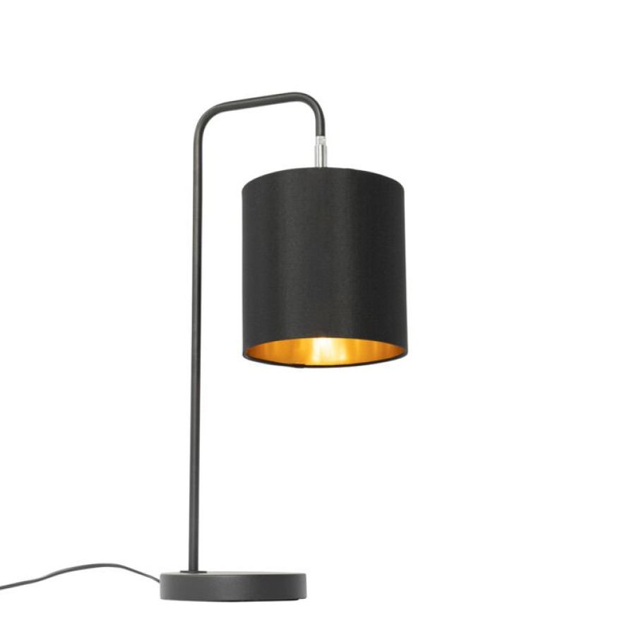 Innenbeleuchtung QAZQA | Moderne Tischlampe Schwarz Mit Goldenem Interieur - Lofty