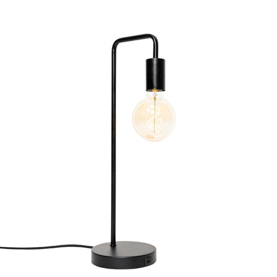 Smart Home QAZQA | Moderne Schwarze Tischlampe Mit Usb - Facil