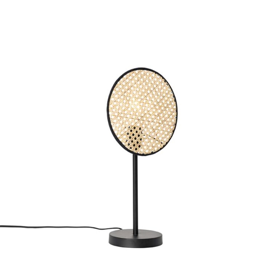 Innenbeleuchtung QAZQA | Country Tischlampe Schwarz Mit Rattan 25 Cm - Kata