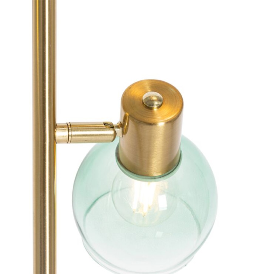 Innenbeleuchtung QAZQA | Art Deco Stehlampe Gold Mit Grunem Glas 3 Lichter - Vidro