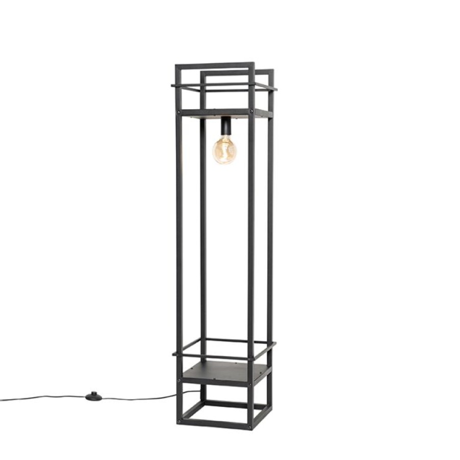 Innenbeleuchtung QAZQA | Industrielle Stehlampe Schwarz - Cage Rack