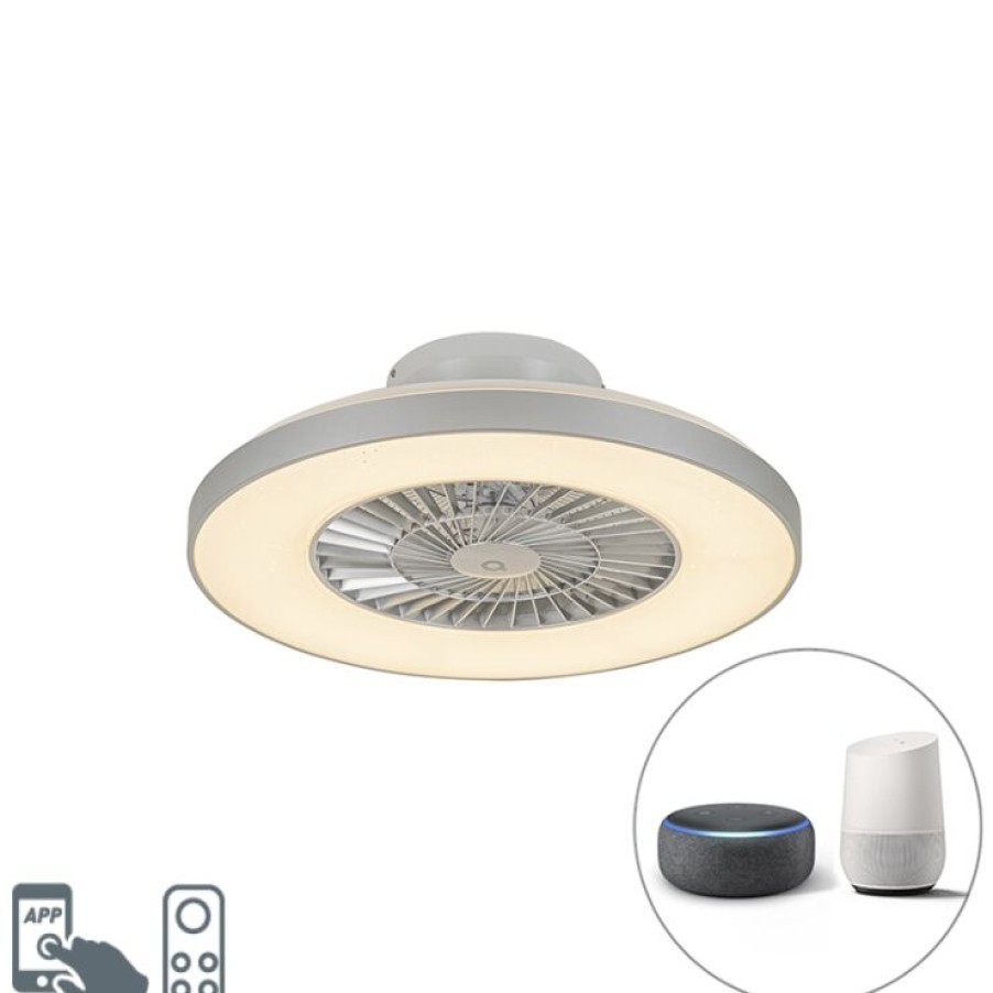 Smart Home QAZQA | Smarter Deckenventilator Silber Mit Sterneneffekt Dimmbar - Climo