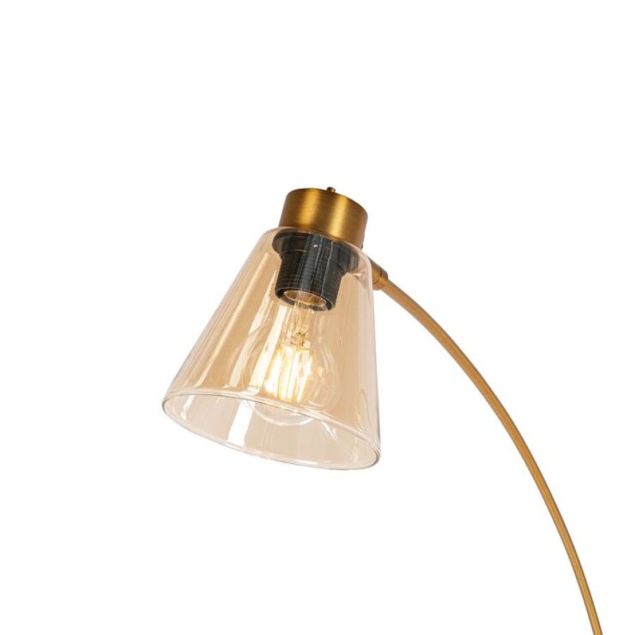 Innenbeleuchtung QAZQA | Bogenlampe Bronze Mit Marmor Und Braunglas 3 Lichter - Nina