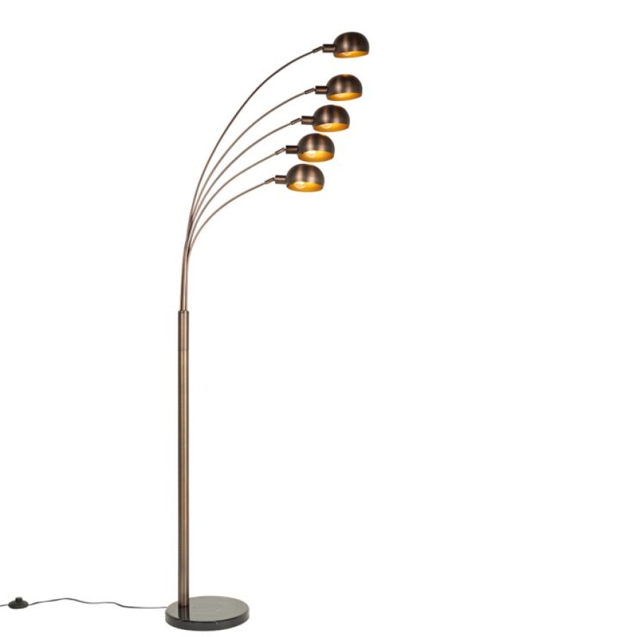 Innenbeleuchtung QAZQA | Design-Stehlampe Dunkelbronze Mit Goldenen 5 Lichtern - Sixties Marmo