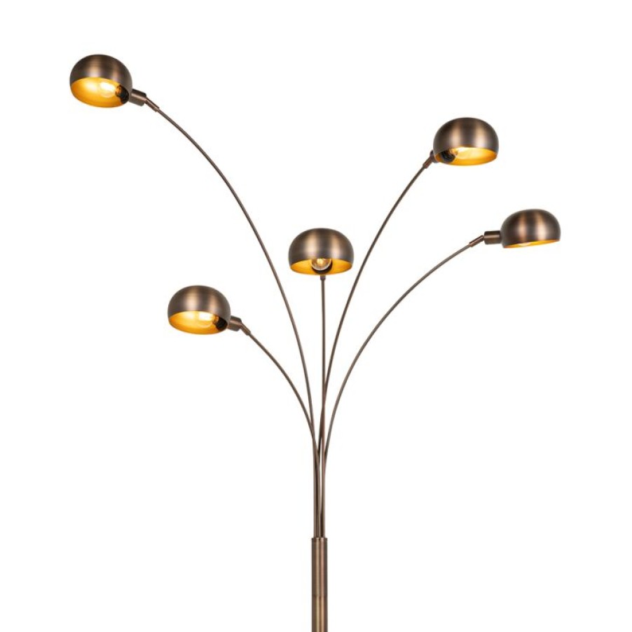 Innenbeleuchtung QAZQA | Design-Stehlampe Dunkelbronze Mit Goldenen 5 Lichtern - Sixties Marmo