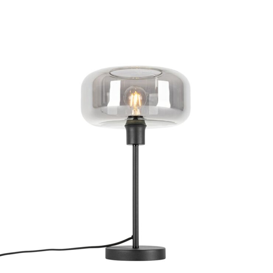 Smart Home QAZQA | Art-Deco-Tischlampe Schwarz Mit Rauchglas - Bizle