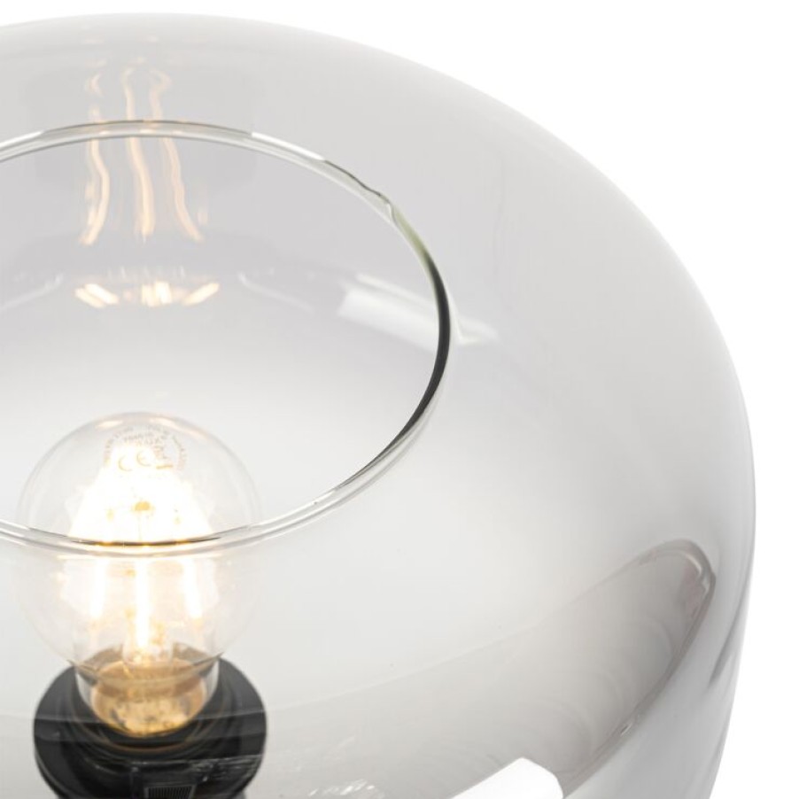 Smart Home QAZQA | Art-Deco-Tischlampe Schwarz Mit Rauchglas - Bizle