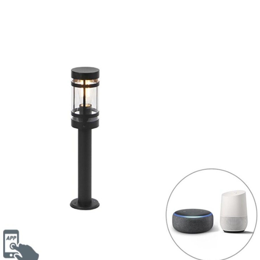 Smart Home QAZQA | Smarte Ausenleuchte Schwarz 50 Cm Ip44 Inkl. Wifi St64 - Gleam