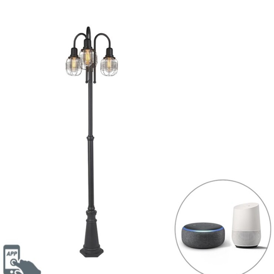 Smart Home QAZQA | Smarte Ausenlampe Schwarz 3-Licht Ip44 Inkl. Wifi St64 - Guardado