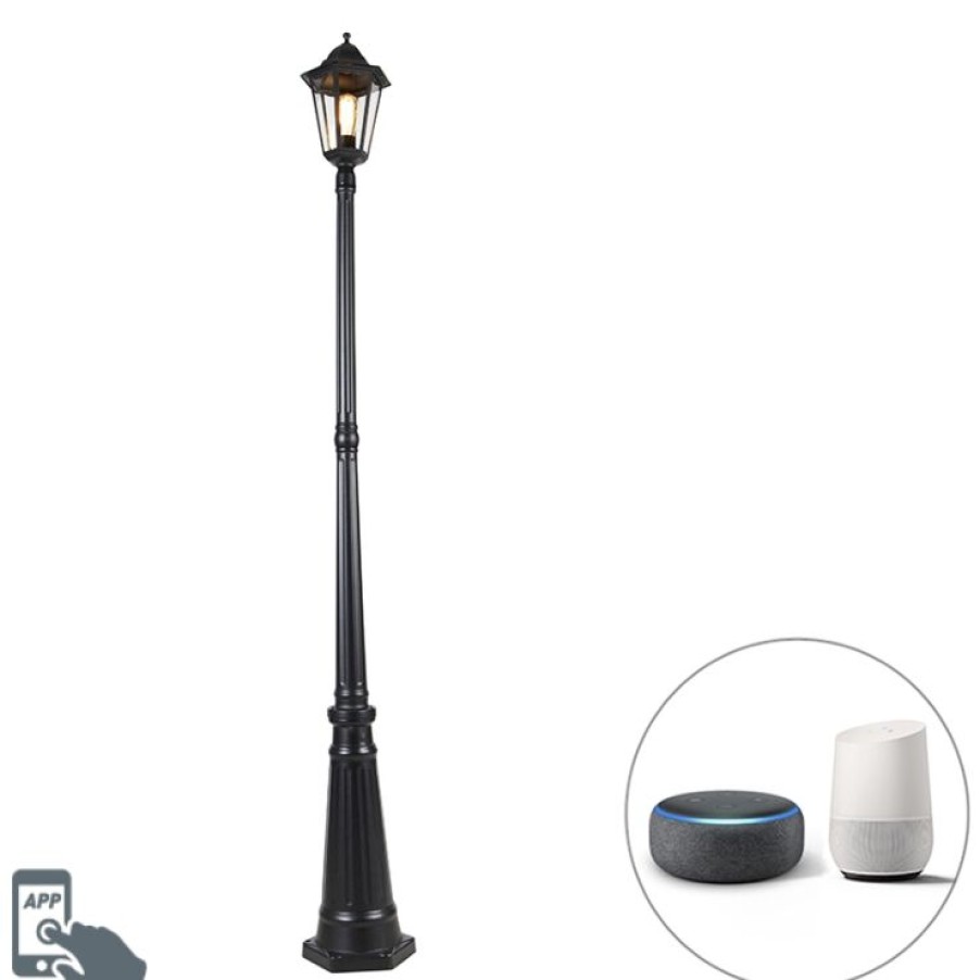 Smart Home QAZQA | Smarte Ausenlaterne Schwarz 200 Cm Ip44 Inkl. Wifi St64 - Havanna