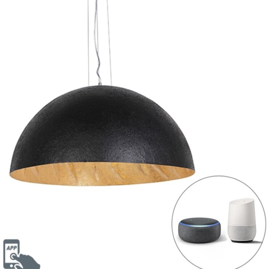 Smart Home QAZQA | Smarte Hangelampe Schwarz Mit Gold 70 Cm Inkl. Wlan A60 - Magna