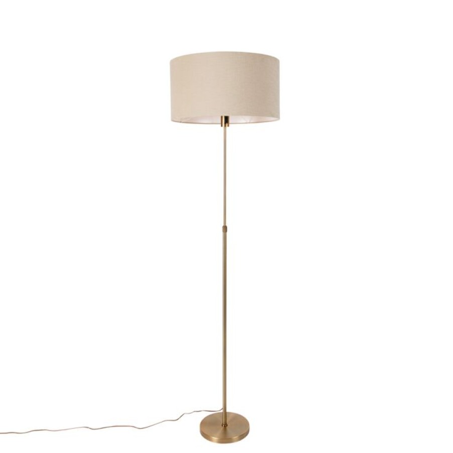 Innenbeleuchtung QAZQA | Stehlampe Verstellbar Bronze Mit Schirm Hellbraun 50 Cm - Parte