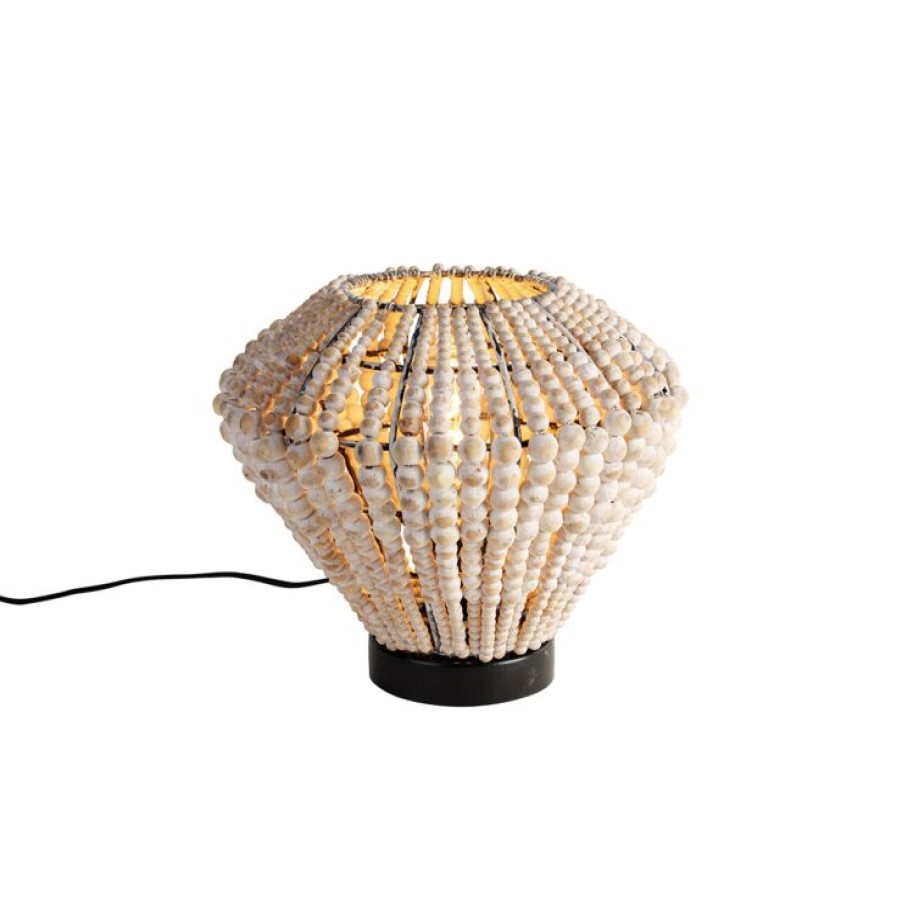 Innenbeleuchtung QAZQA | Orientalische Tischlampe Beige Mit Perlen - Moti